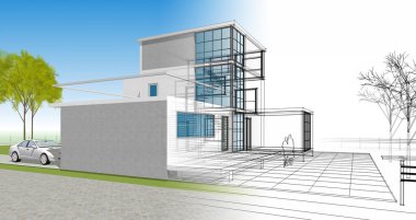 ev mimarisi çizimi 3d illüstrasyon