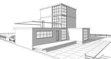 ev mimarisi çizimi 3d illüstrasyon