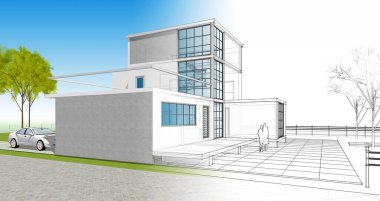 ev mimarisi çizimi 3d illüstrasyon