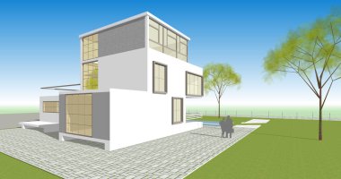 ev mimarisi çizimi 3d illüstrasyon