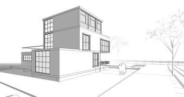 ev mimarisi çizimi 3d illüstrasyon