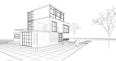 ev mimarisi çizimi 3d illüstrasyon