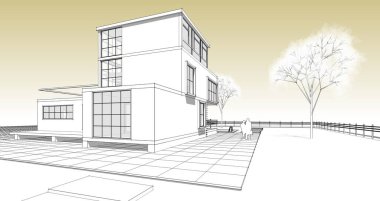 ev mimarisi çizimi 3d illüstrasyon