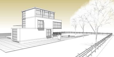 ev mimarisi çizimi 3d illüstrasyon