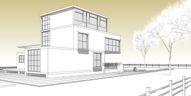 ev mimarisi çizimi 3d illüstrasyon