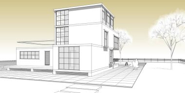 ev mimarisi çizimi 3d illüstrasyon