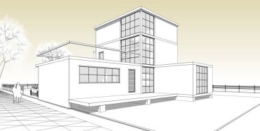 ev mimarisi çizimi 3d illüstrasyon