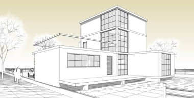 ev mimarisi çizimi 3d illüstrasyon