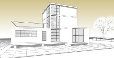 ev mimarisi çizimi 3d illüstrasyon