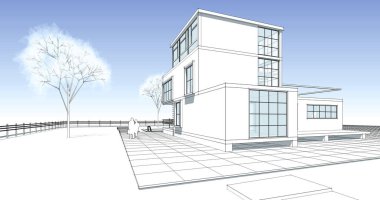 ev mimarisi çizimi 3d illüstrasyon