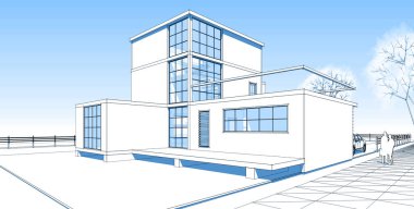 ev mimarisi çizimi 3d illüstrasyon