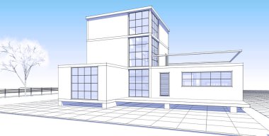 ev mimarisi çizimi 3d illüstrasyon