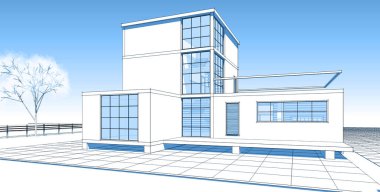 ev mimarisi çizimi 3d illüstrasyon