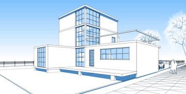 ev mimarisi çizimi 3d illüstrasyon