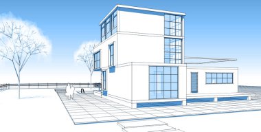 ev mimarisi çizimi 3d illüstrasyon