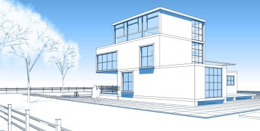 ev mimarisi çizimi 3d illüstrasyon