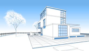 ev mimarisi çizimi 3d illüstrasyon