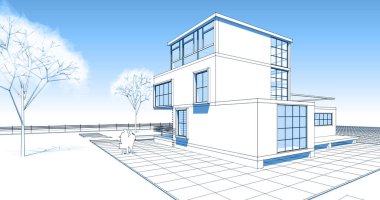 ev mimarisi çizimi 3d illüstrasyon