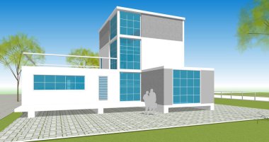 ev mimarisi çizimi 3d illüstrasyon