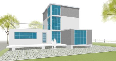 ev mimarisi çizimi 3d illüstrasyon