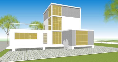 ev mimarisi çizimi 3d illüstrasyon