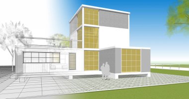 ev mimarisi çizimi 3d illüstrasyon