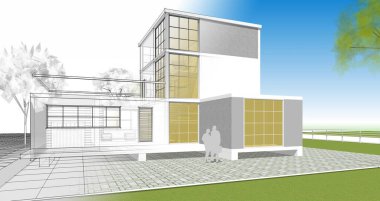 ev mimarisi çizimi 3d illüstrasyon