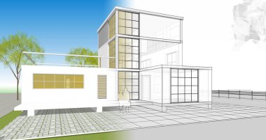 ev mimarisi çizimi 3d illüstrasyon