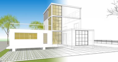 ev mimarisi çizimi 3d illüstrasyon