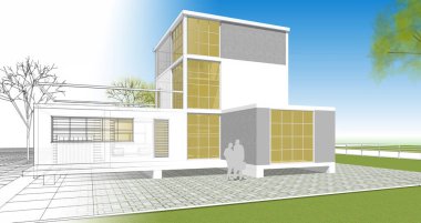 ev mimarisi çizimi 3d illüstrasyon