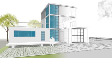 ev mimarisi çizimi 3d illüstrasyon