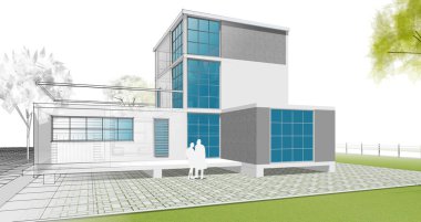 ev mimarisi çizimi 3d illüstrasyon