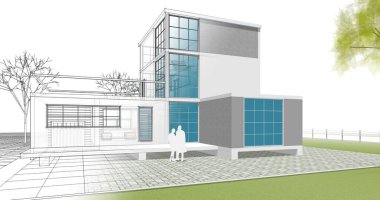 ev mimarisi çizimi 3d illüstrasyon