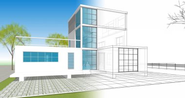 ev mimarisi çizimi 3d illüstrasyon