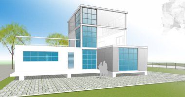 ev mimarisi çizimi 3d illüstrasyon