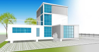 ev mimarisi çizimi 3d illüstrasyon