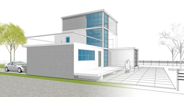 Архитектурный Эскиз Дома Иллюстрация — стоковое фото