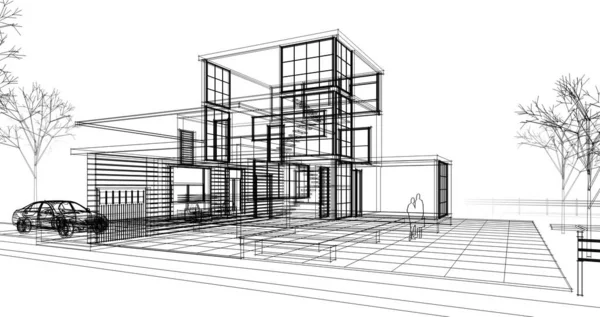 Dům Architektonický Náčrt Ilustrace — Stock fotografie