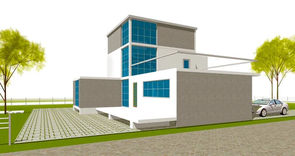 ev mimarisi çizimi 3d illüstrasyon