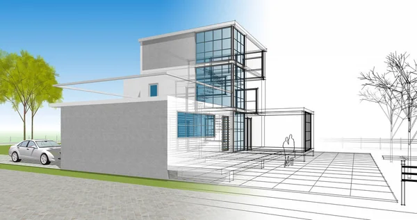 ev mimarisi çizimi 3d illüstrasyon