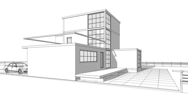 Dom Architektoniczny Szkic Ilustracja — Zdjęcie stockowe