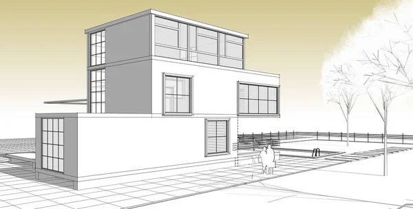 Архитектурный Эскиз Дома Иллюстрация — стоковое фото