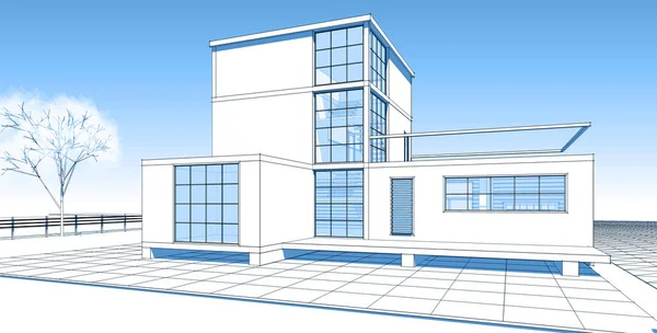 Архитектурный Эскиз Дома Иллюстрация — стоковое фото