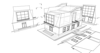 Tavan arası çizimi 3D resimli modern ev