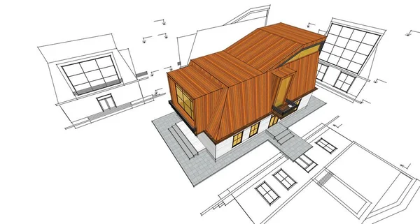 Современный Дом Чердачным Эскизом Иллюстрации — стоковое фото