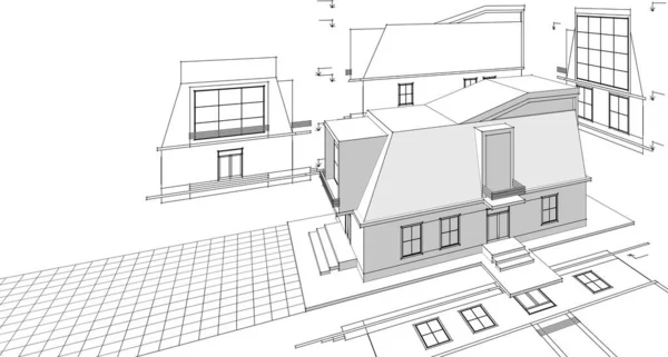 Nowoczesny Dom Strychem Szkic Ilustracja — Zdjęcie stockowe