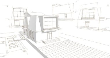 Tavan arası çizimi 3D resimli modern ev