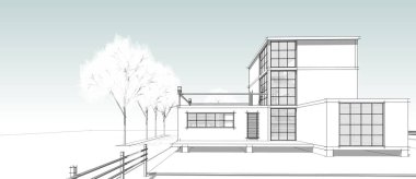 Modern ev çizimi 3d illüstrasyon