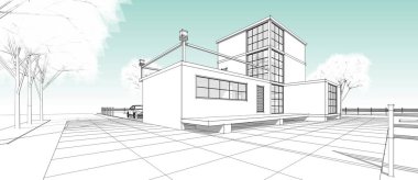 Modern ev çizimi 3d illüstrasyon