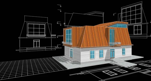 Nowoczesny Dom Strychem Szkic Ilustracja — Zdjęcie stockowe